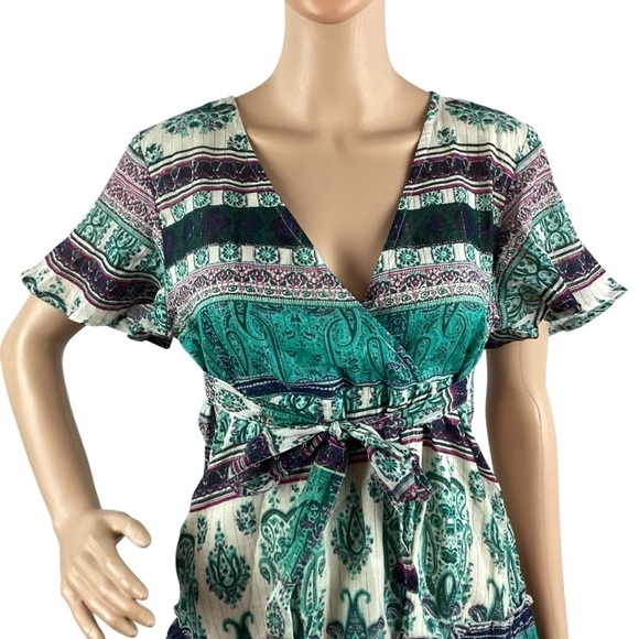 RAGA Short Wrap Dress Size S Turquoise Multicolor - Picture 2 of 7